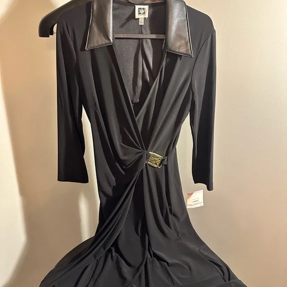 anne klein black wrap dress Anne Klein Faux Wrap Dress Black Anne Klein Women's Faux-Leather Classic Faux-Wrap Dress Anne